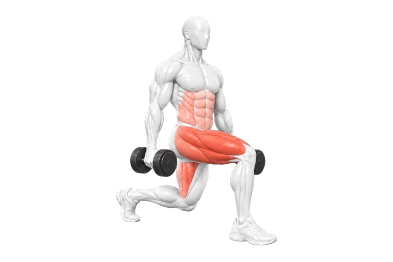 White Chisel figure performing a forward dumbbell lunge