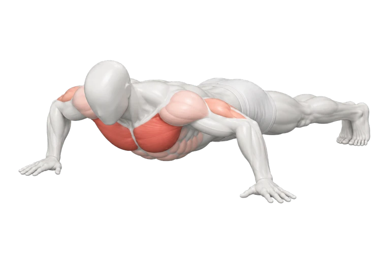 White Chisel figure holding a wide push-up position
